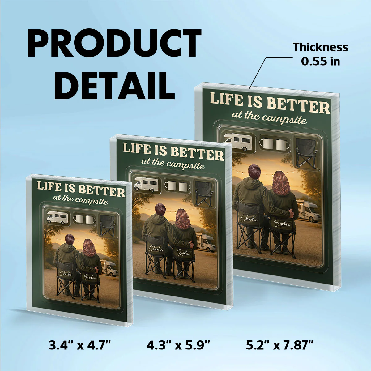 3D Effect Camping Couple Toy Box Custom Figure Personalized Rectangle Acrylic Block Plaque - Image 5
