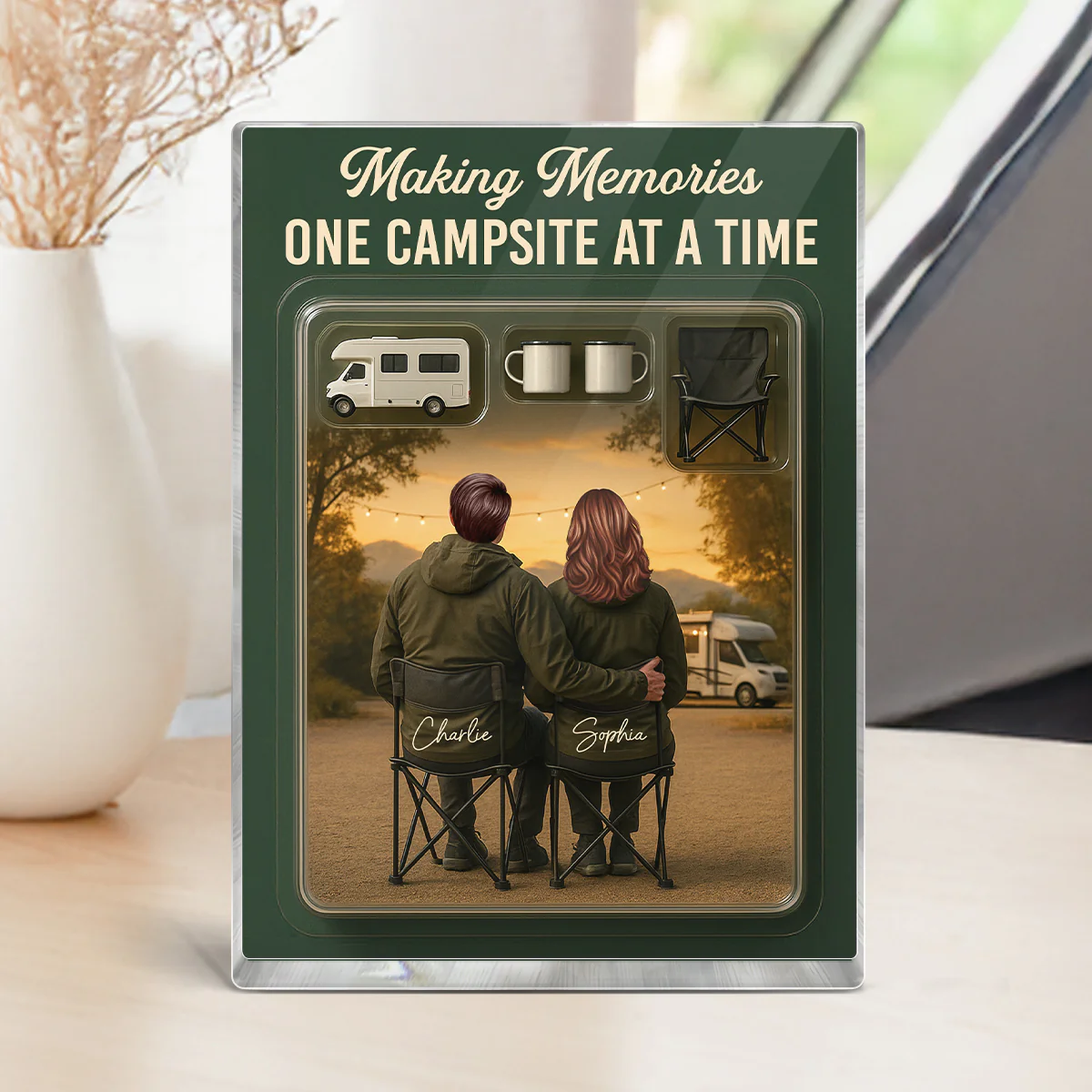 3D Effect Camping Couple Toy Box Custom Figure Personalized Rectangle Acrylic Block Plaque - Image 6