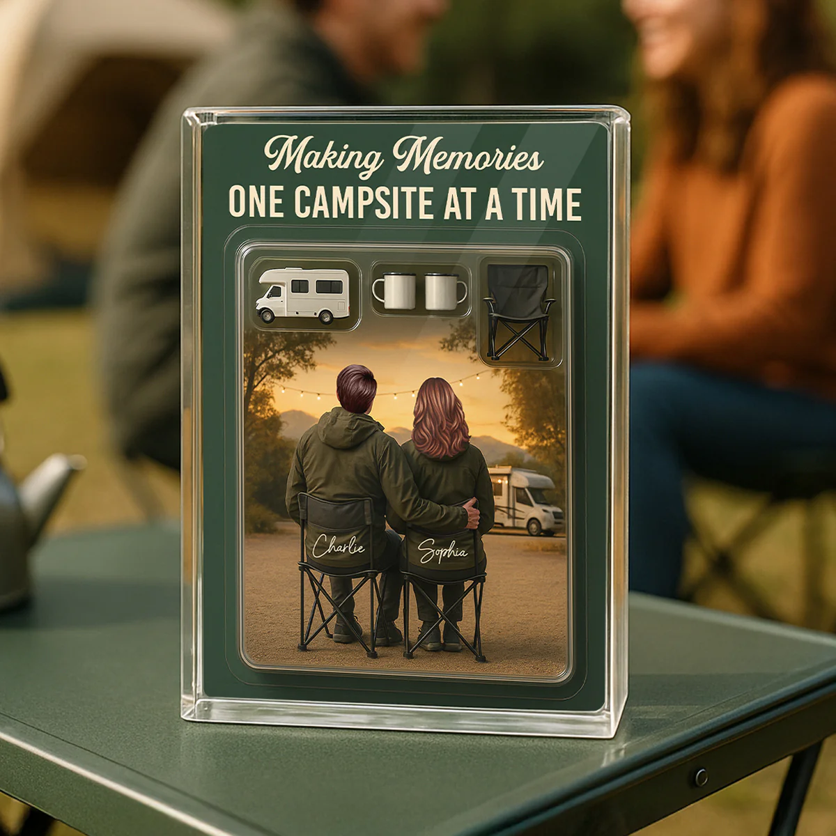 3D Effect Camping Couple Toy Box Custom Figure Personalized Rectangle Acrylic Block Plaque - Image 7