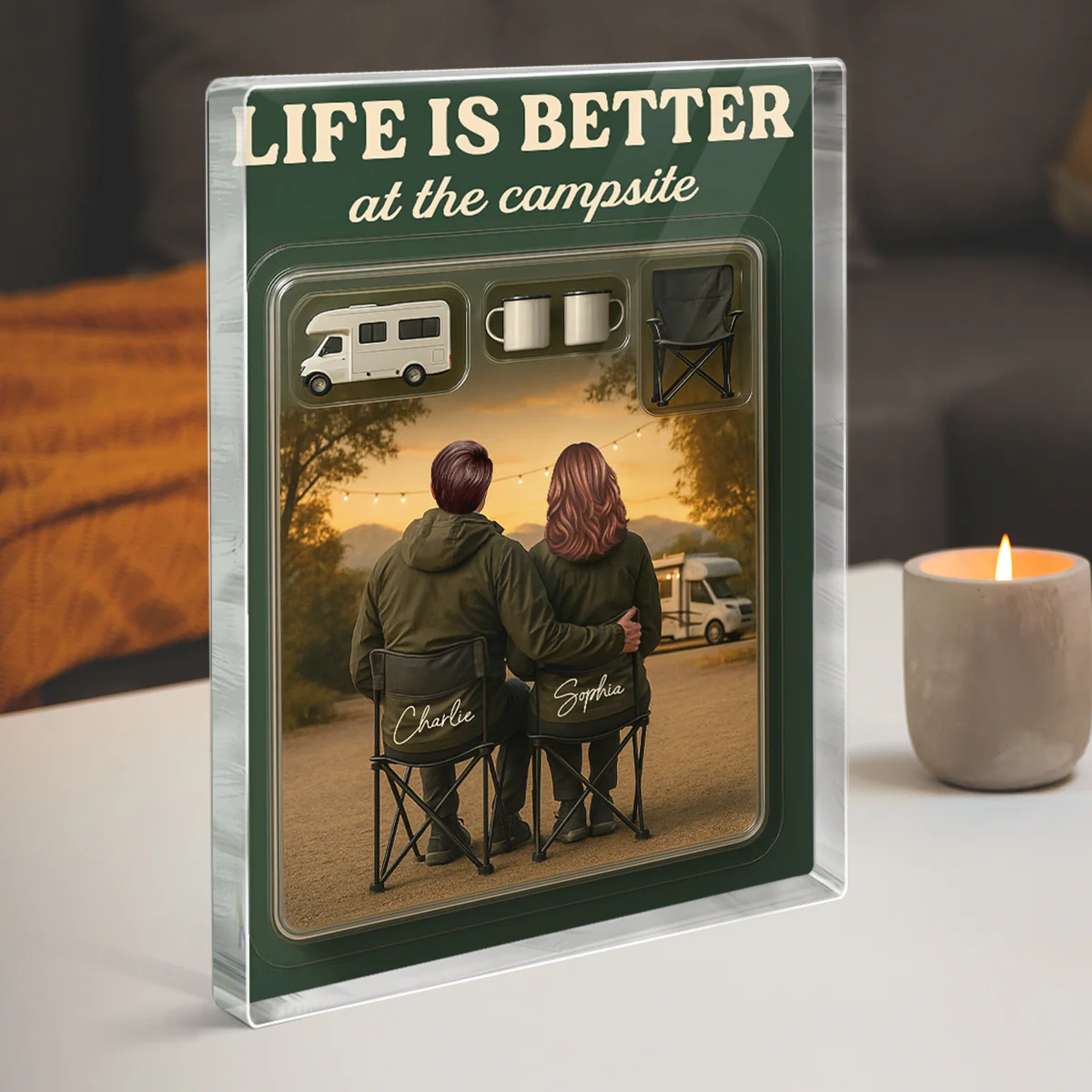 3D Effect Camping Couple Toy Box Custom Figure Personalized Rectangle Acrylic Block Plaque - Image 8