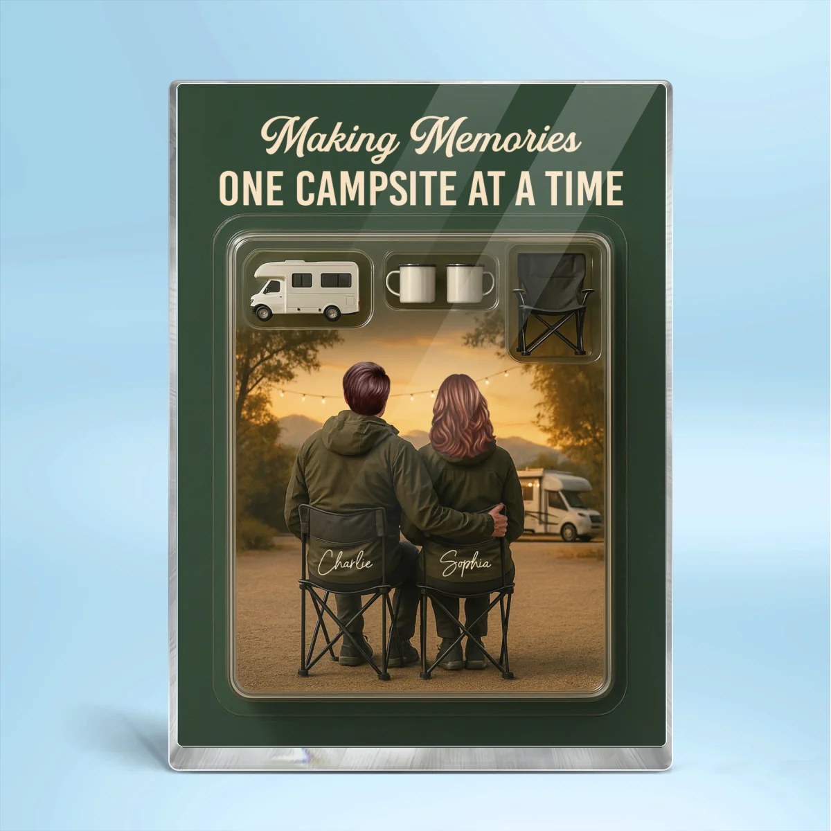 3D Effect Camping Couple Toy Box Custom Figure Personalized Rectangle Acrylic Block Plaque - Image 9