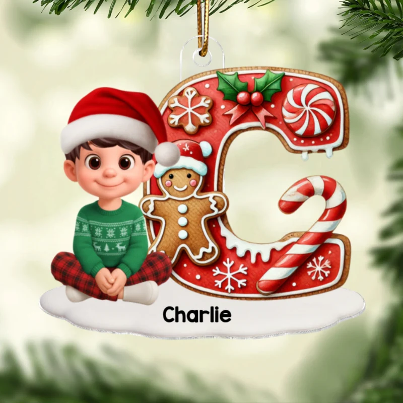 3D Effect Candy Cane Initial Letter Family Member Name - Personalized Acrylic Ornament - Unique Christmas Gift For Family - Image 10