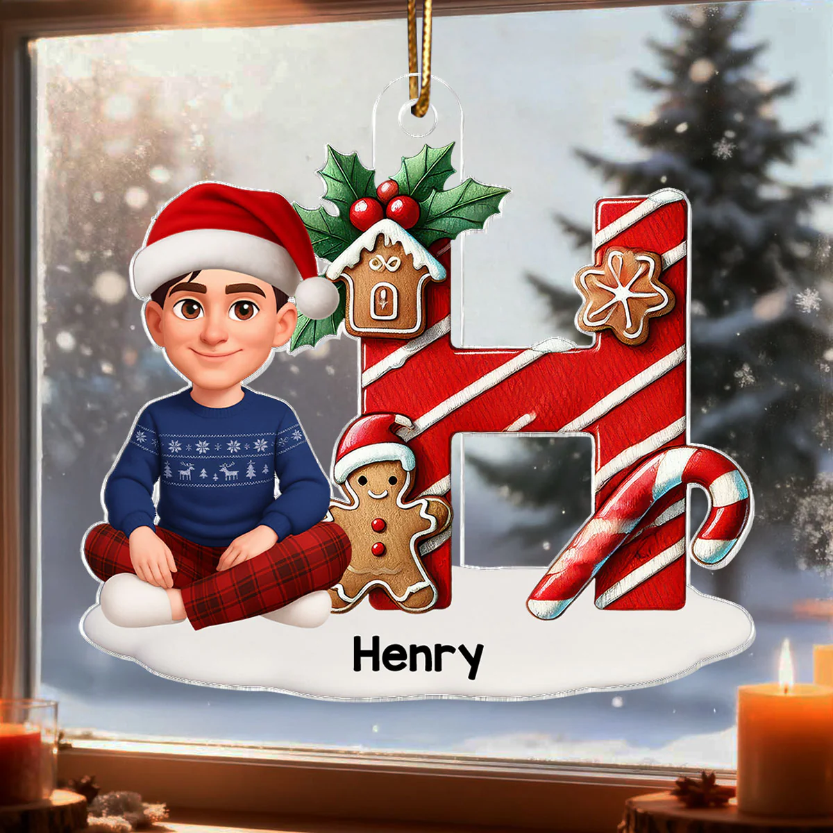 3D Effect Candy Cane Initial Letter Family Member Name - Personalized Acrylic Ornament - Unique Christmas Gift For Family - Image 8