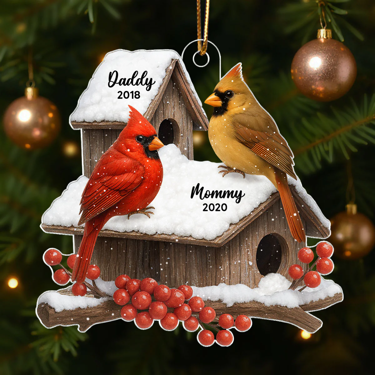 3D Effect Cardinals Bird House Personalized Acrylic Ornament, Heartwarming Memorial Sympathy Gift - Image 2