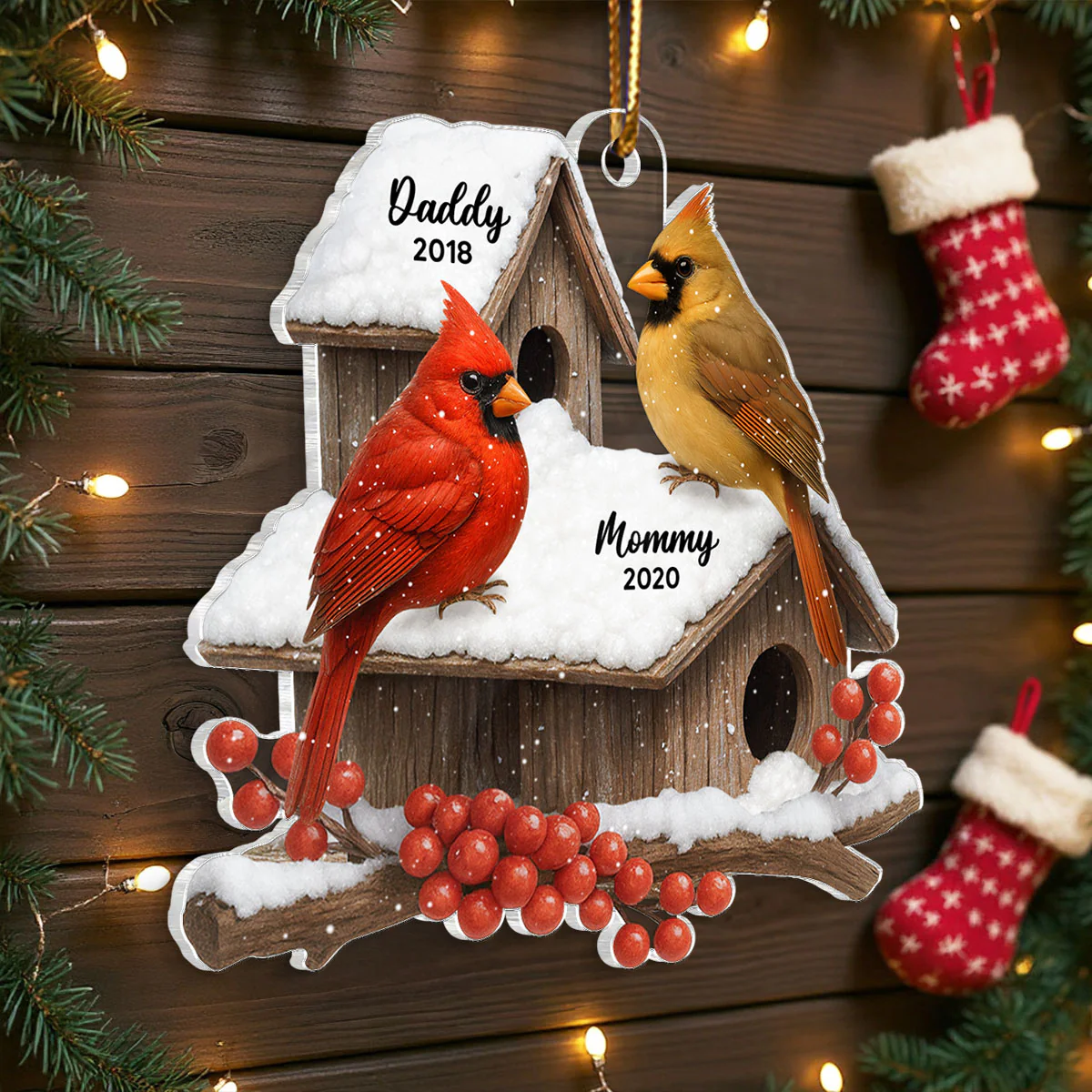 3D Effect Cardinals Bird House Personalized Acrylic Ornament, Heartwarming Memorial Sympathy Gift - Image 6