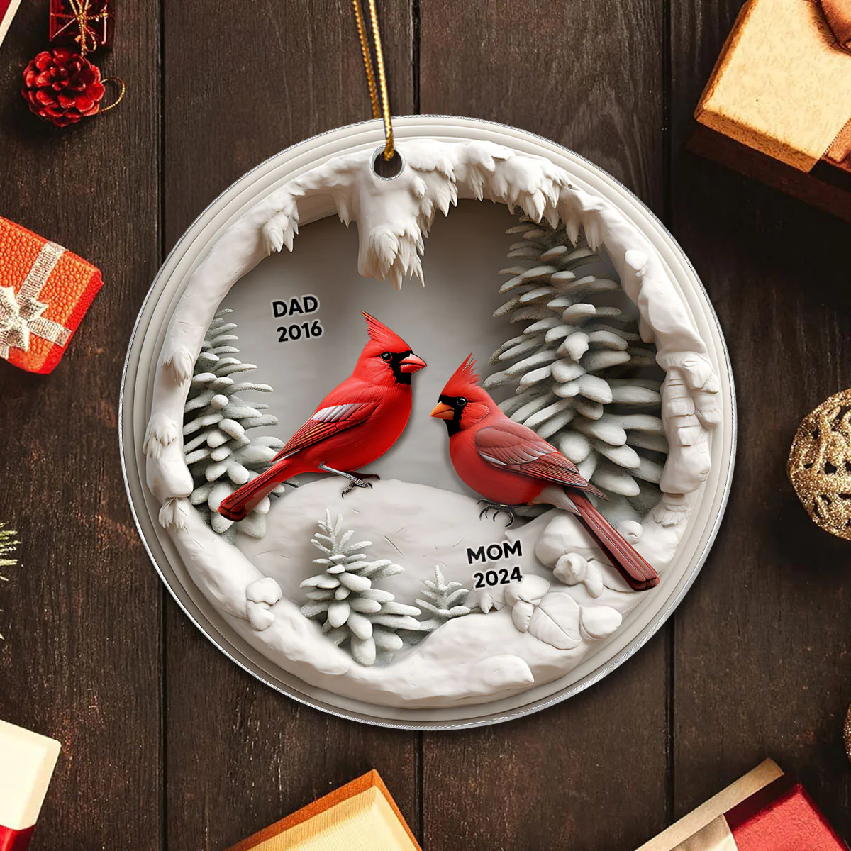 3D Effect Cardinals In Winter Cave Christmas Personalized Acrylic Ornament, Remembrance Gift, Sympathy Gift - Image 5