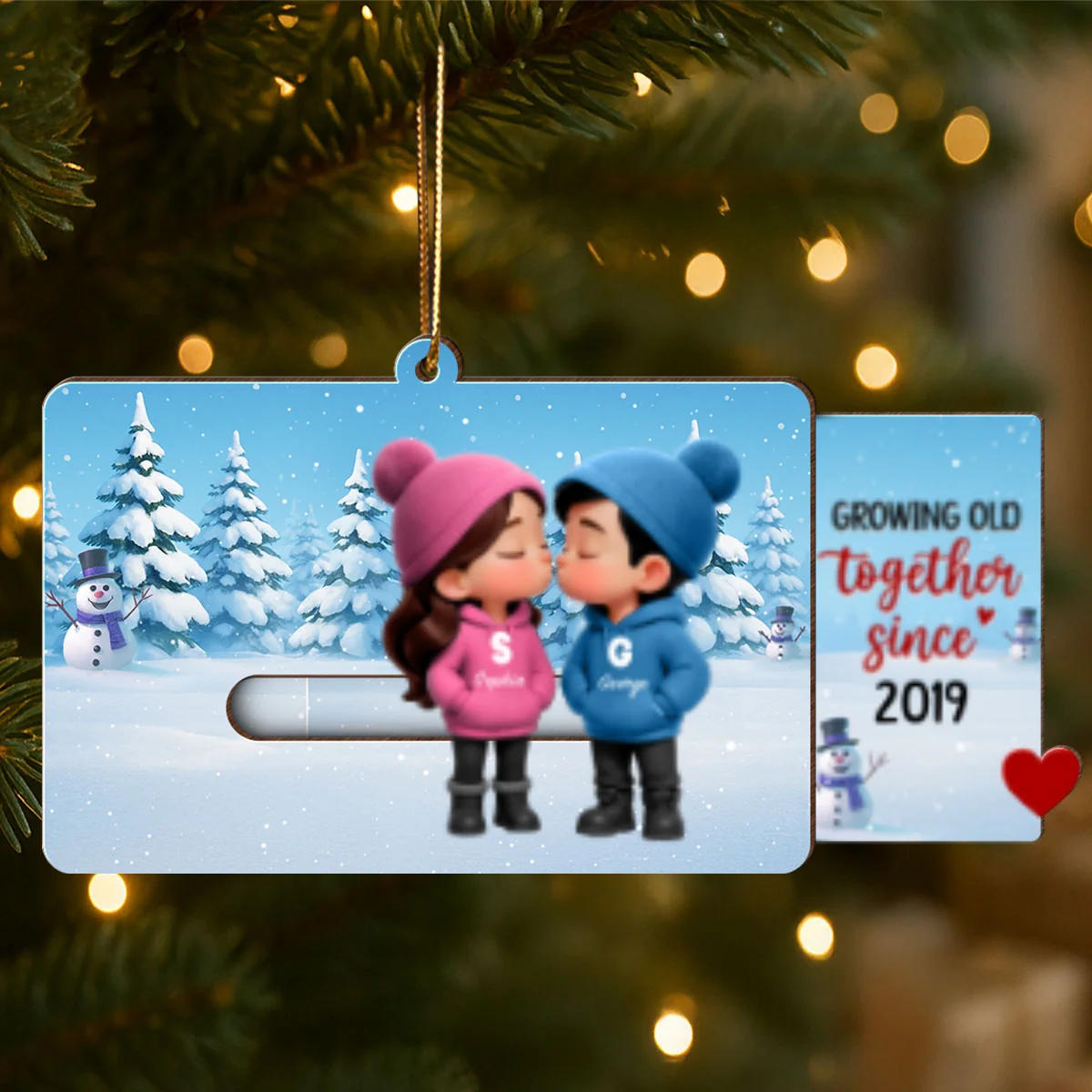 3D Effect Cartoon Couple Kissing - Personalized Slider Ornament - Christmas Gift For Him For Her - Image 10