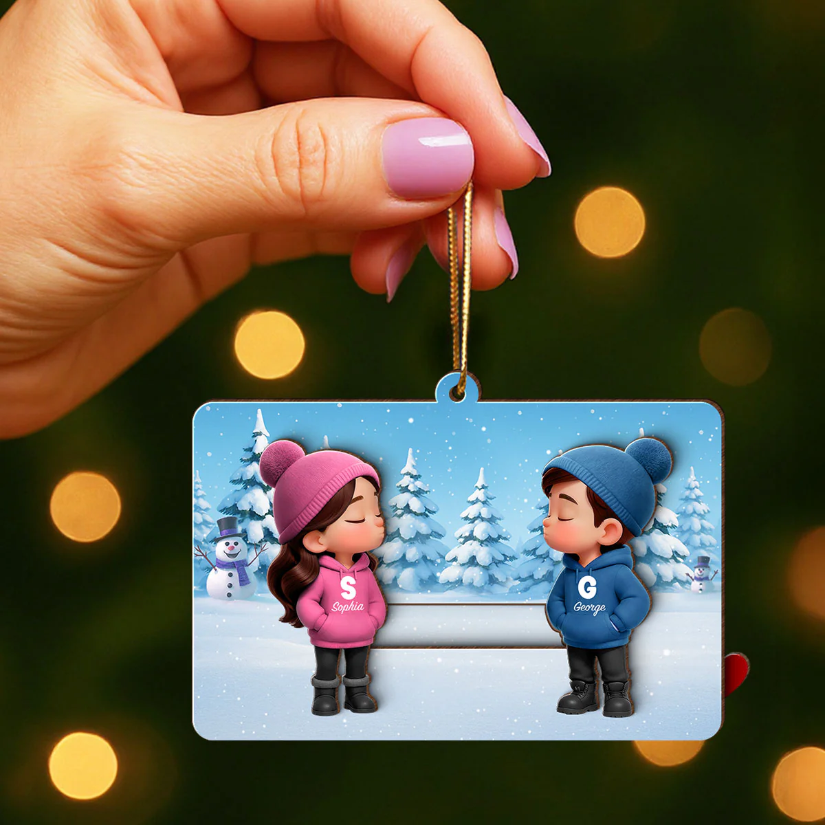 3D Effect Cartoon Couple Kissing - Personalized Slider Ornament - Christmas Gift For Him For Her - Image 6