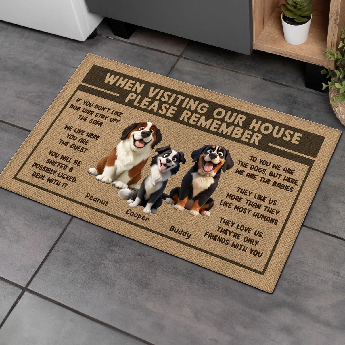 3D Effect Cartoon Dogs When Visiting My House Please Remember Personalized Doormat - Image 2