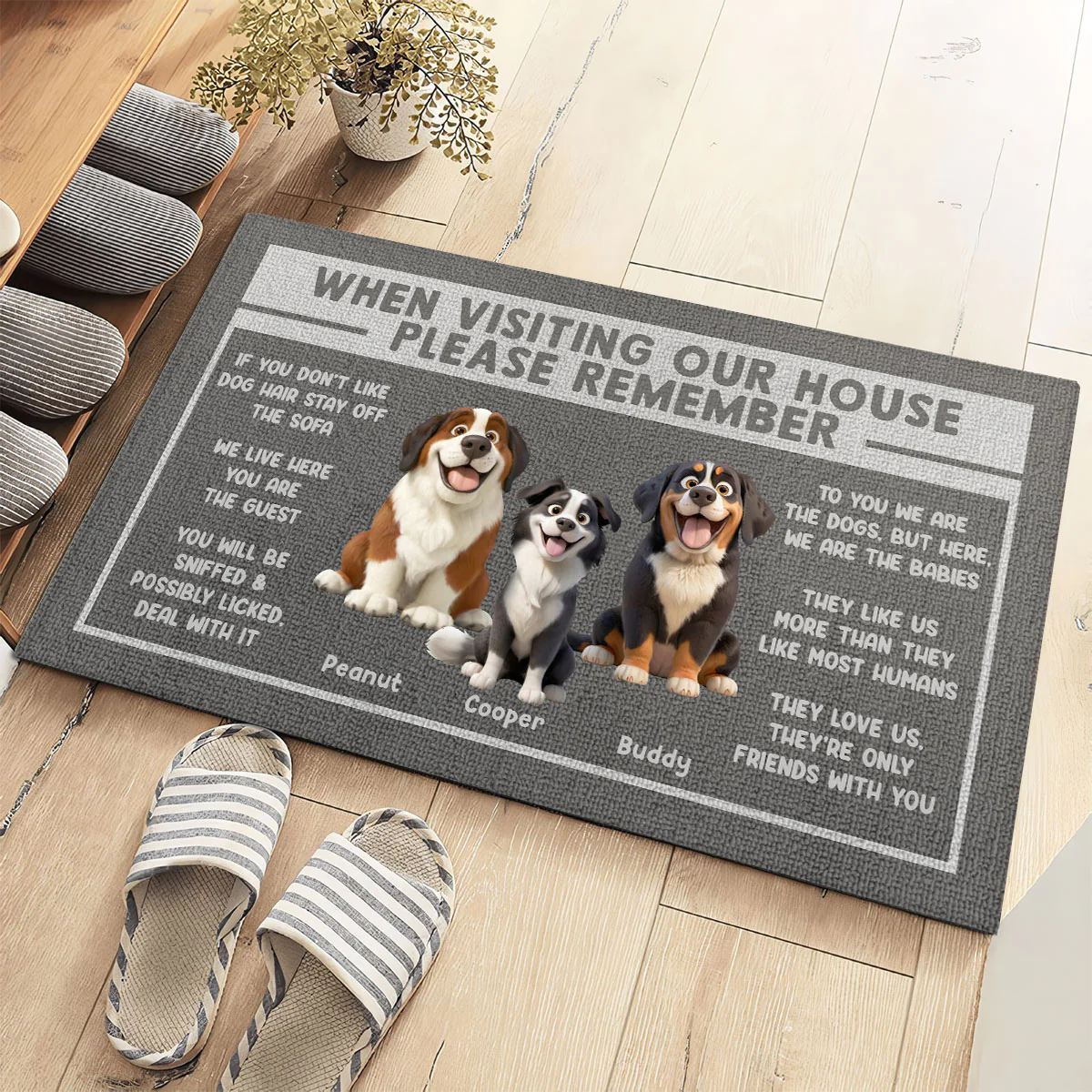 3D Effect Cartoon Dogs When Visiting My House Please Remember Personalized Doormat - Image 3