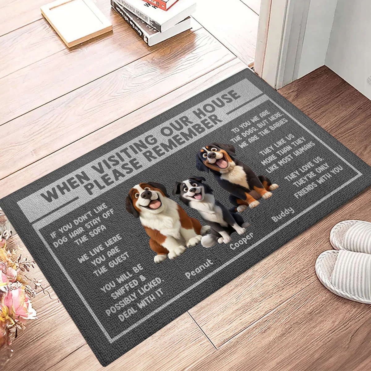 3D Effect Cartoon Dogs When Visiting My House Please Remember Personalized Doormat - Image 4
