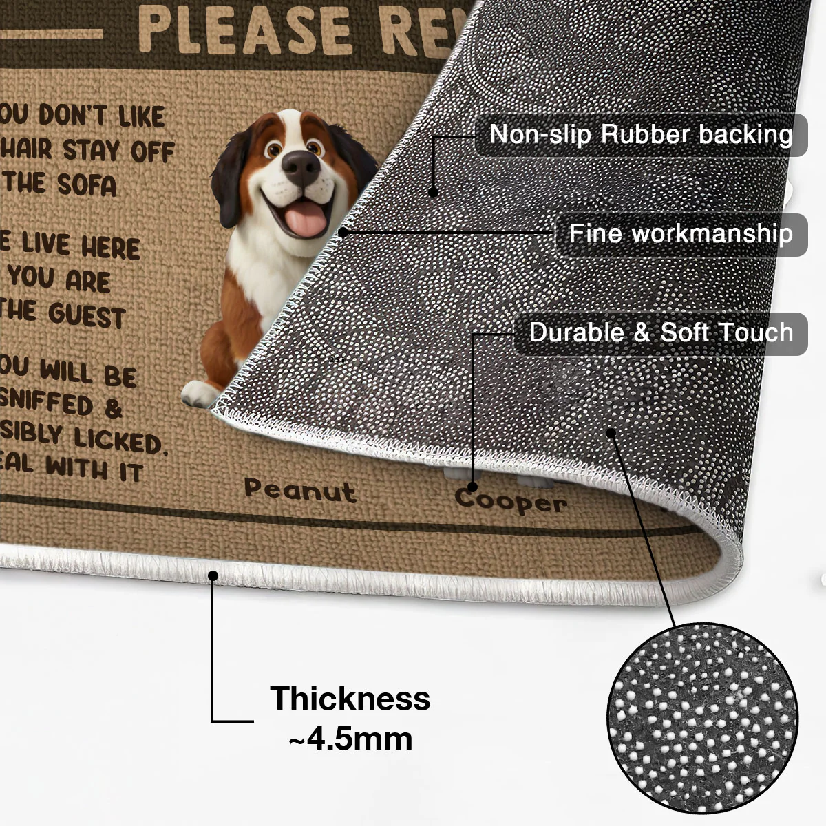 3D Effect Cartoon Dogs When Visiting My House Please Remember Personalized Doormat - Image 5
