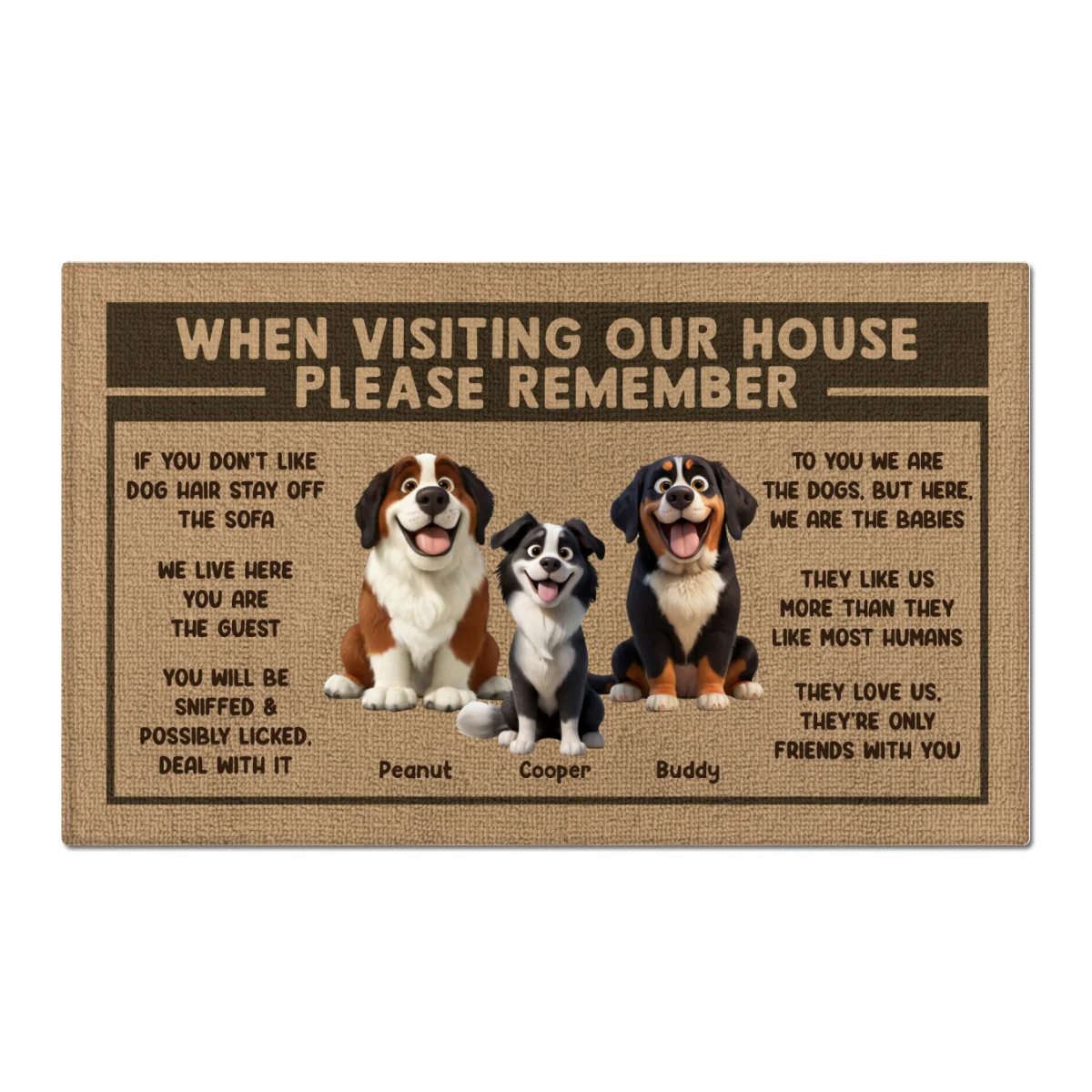 3D Effect Cartoon Dogs When Visiting My House Please Remember Personalized Doormat - Image 7