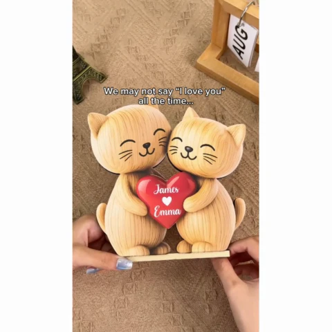 3D Effect Cat Couple Love Personalized Flat Standing Wooden Plaque| Heartfelt Birthday Gift, Anniversary Gift for Couple - Image 2