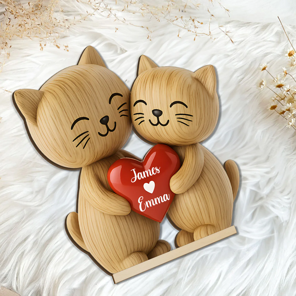 3D Effect Cat Couple Love Personalized Flat Standing Wooden Plaque| Heartfelt Birthday Gift, Anniversary Gift for Couple - Image 6