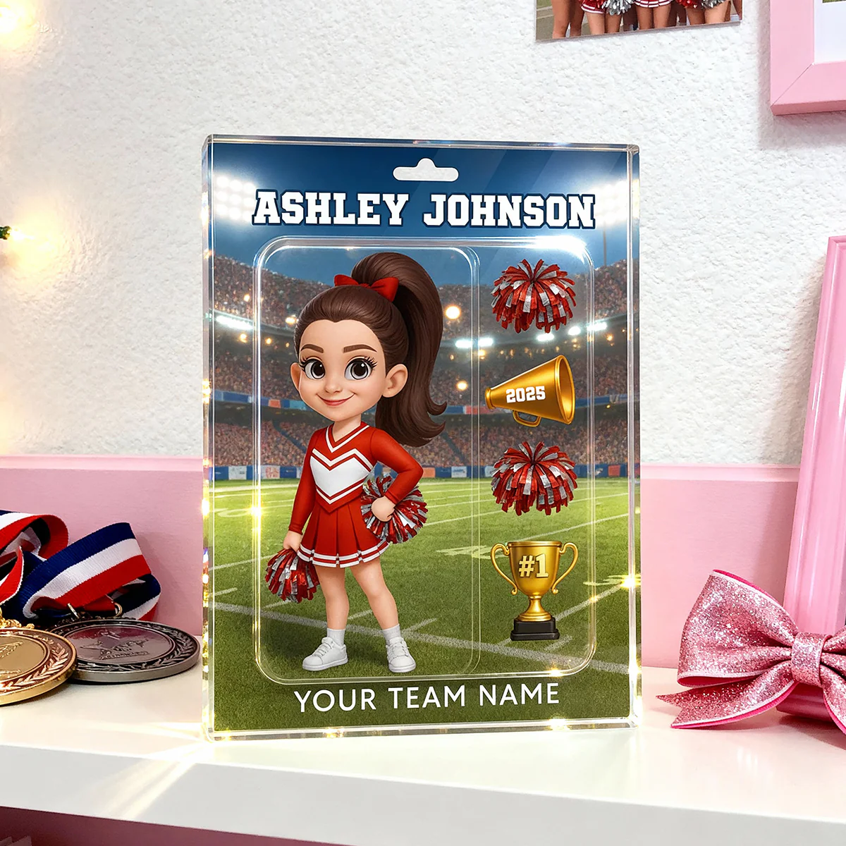 3D Effect Cheerleader Custom Figure Style - Personalized Acrylic Block Plaque - Christmas Gift For Cheerleaders, Granddaughter, Daughter - Image 2