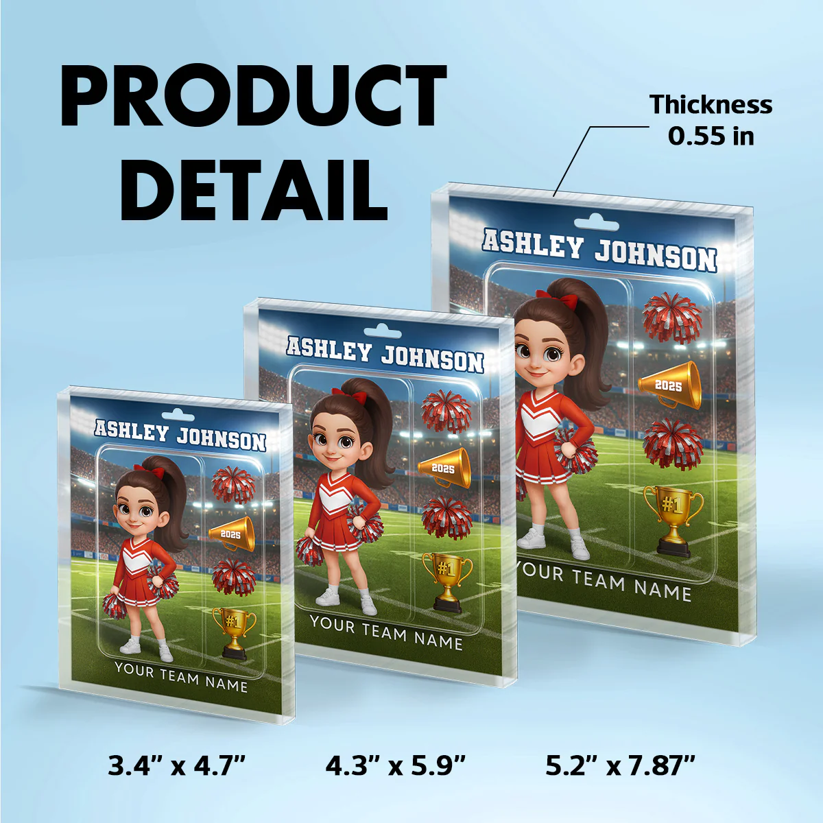 3D Effect Cheerleader Custom Figure Style - Personalized Acrylic Block Plaque - Christmas Gift For Cheerleaders, Granddaughter, Daughter - Image 8