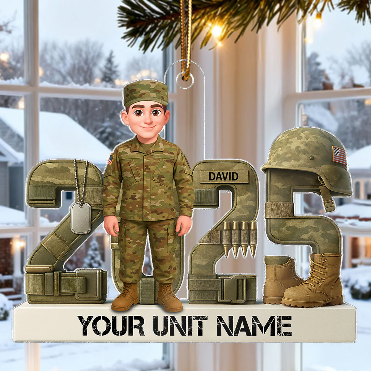 3D Effect Christmas Army Soldier - Personalized Acrylic Ornament - Image 7