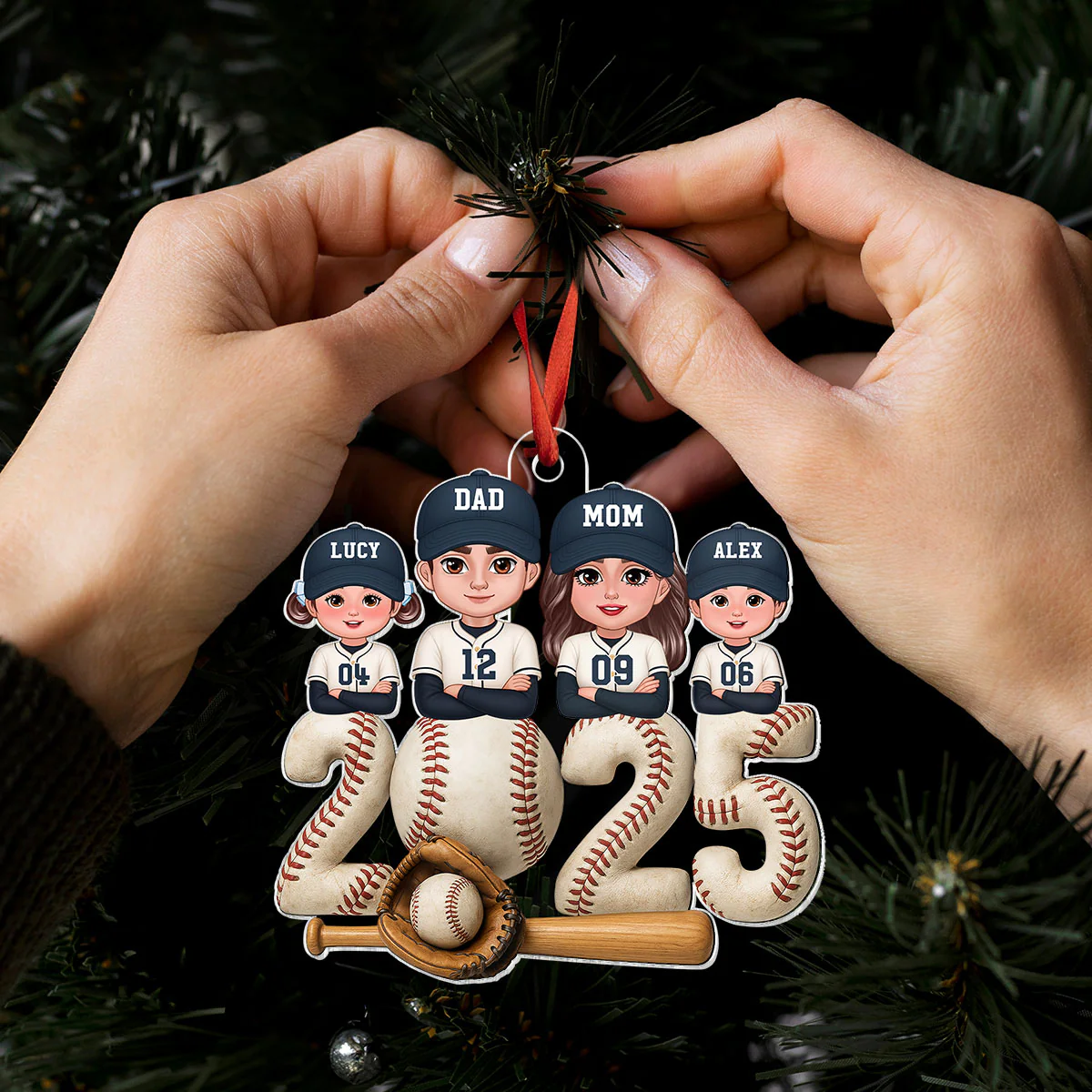 3D Effect Christmas Baseball Family Together We're A Team - Personalized Acrylic Ornament - Gift For Family - Image 11