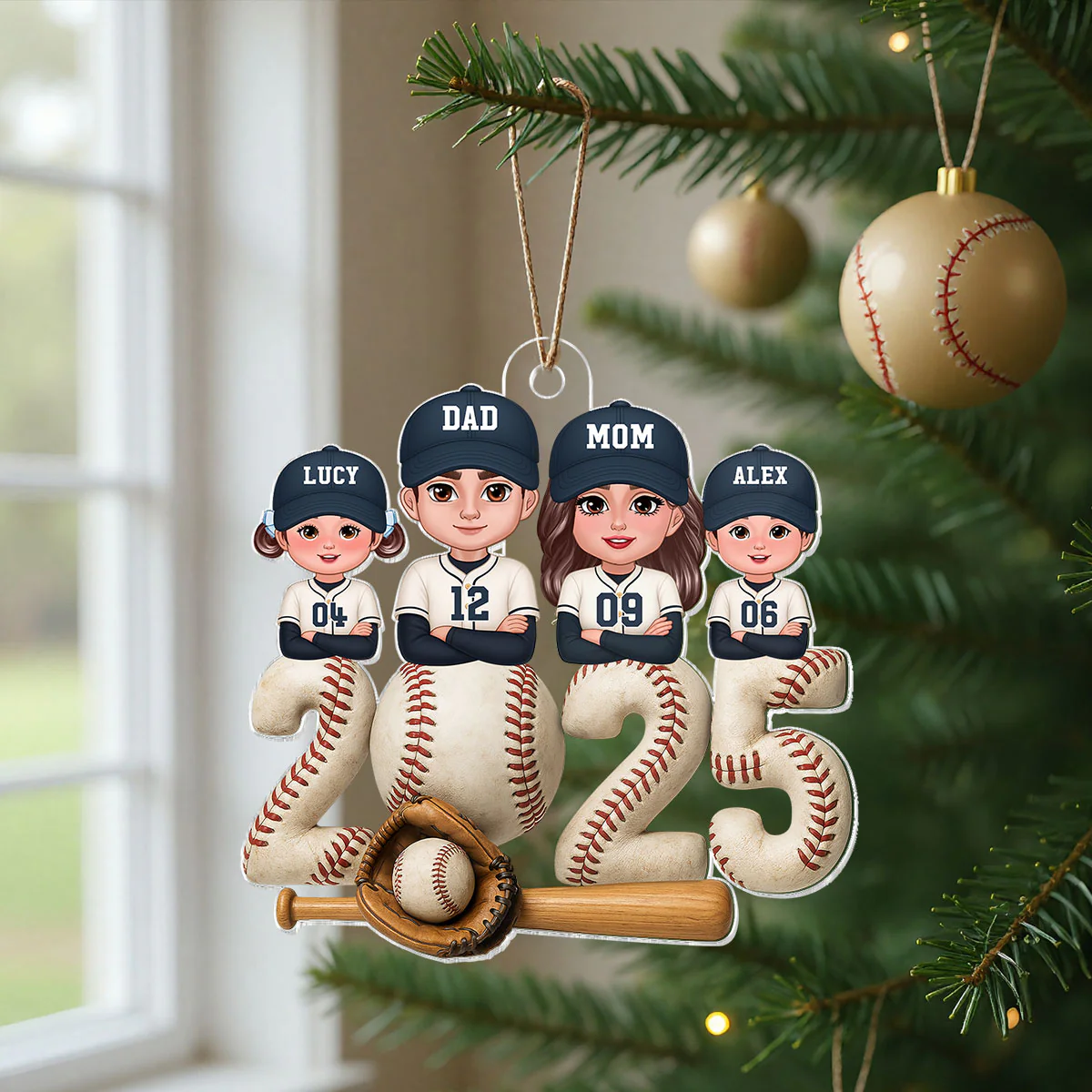 3D Effect Christmas Baseball Family Together We're A Team - Personalized Acrylic Ornament - Gift For Family - Image 13