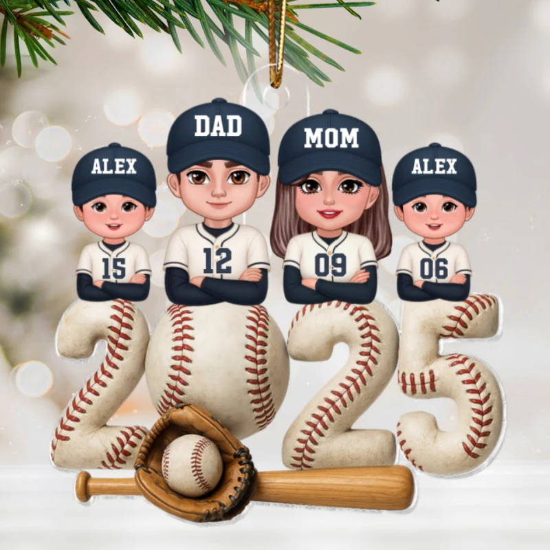 3D Effect Christmas Baseball Family Together We're A Team - Personalized Acrylic Ornament - Gift For Family - Image 15