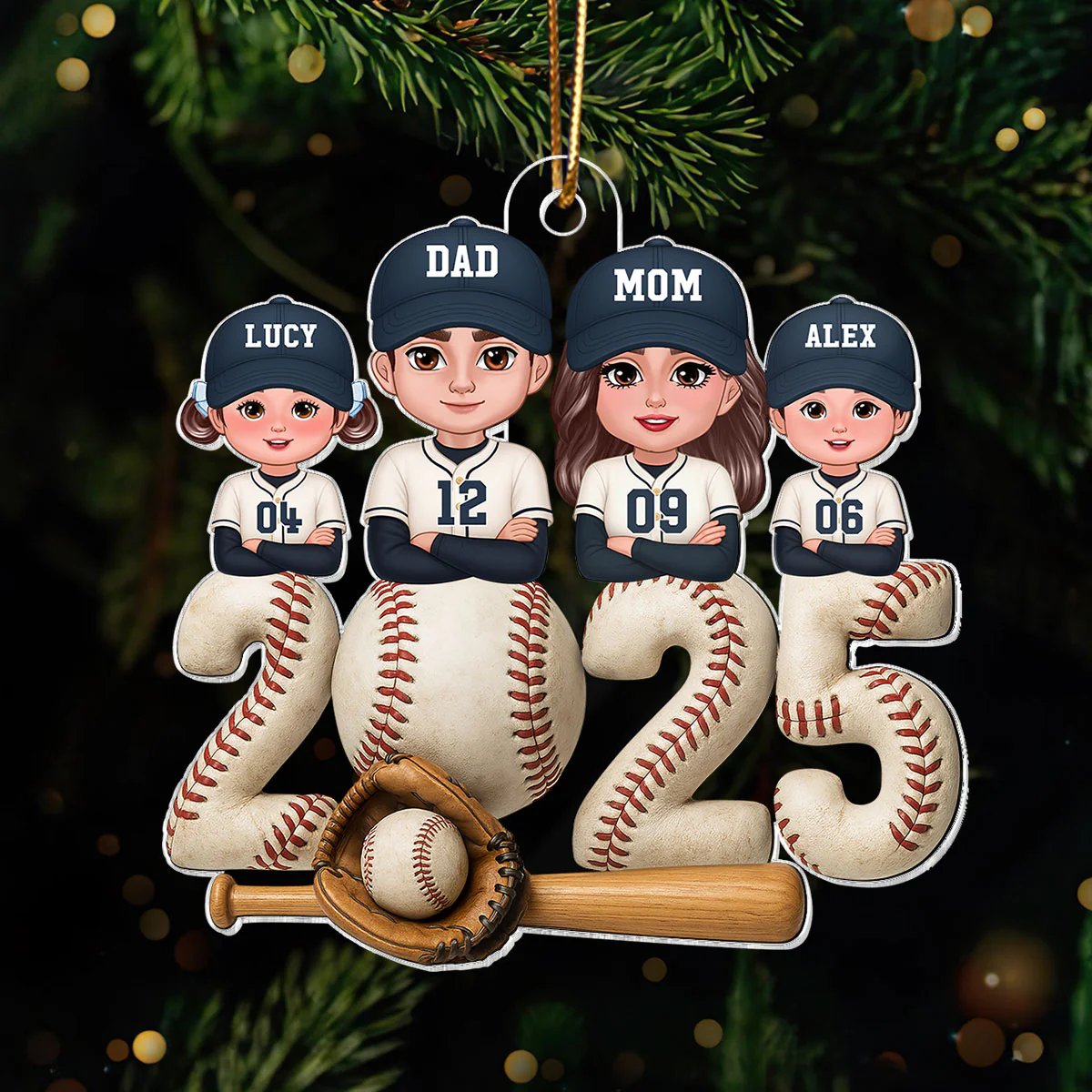 3D Effect Christmas Baseball Family Together We're A Team - Personalized Acrylic Ornament - Gift For Family - Image 3