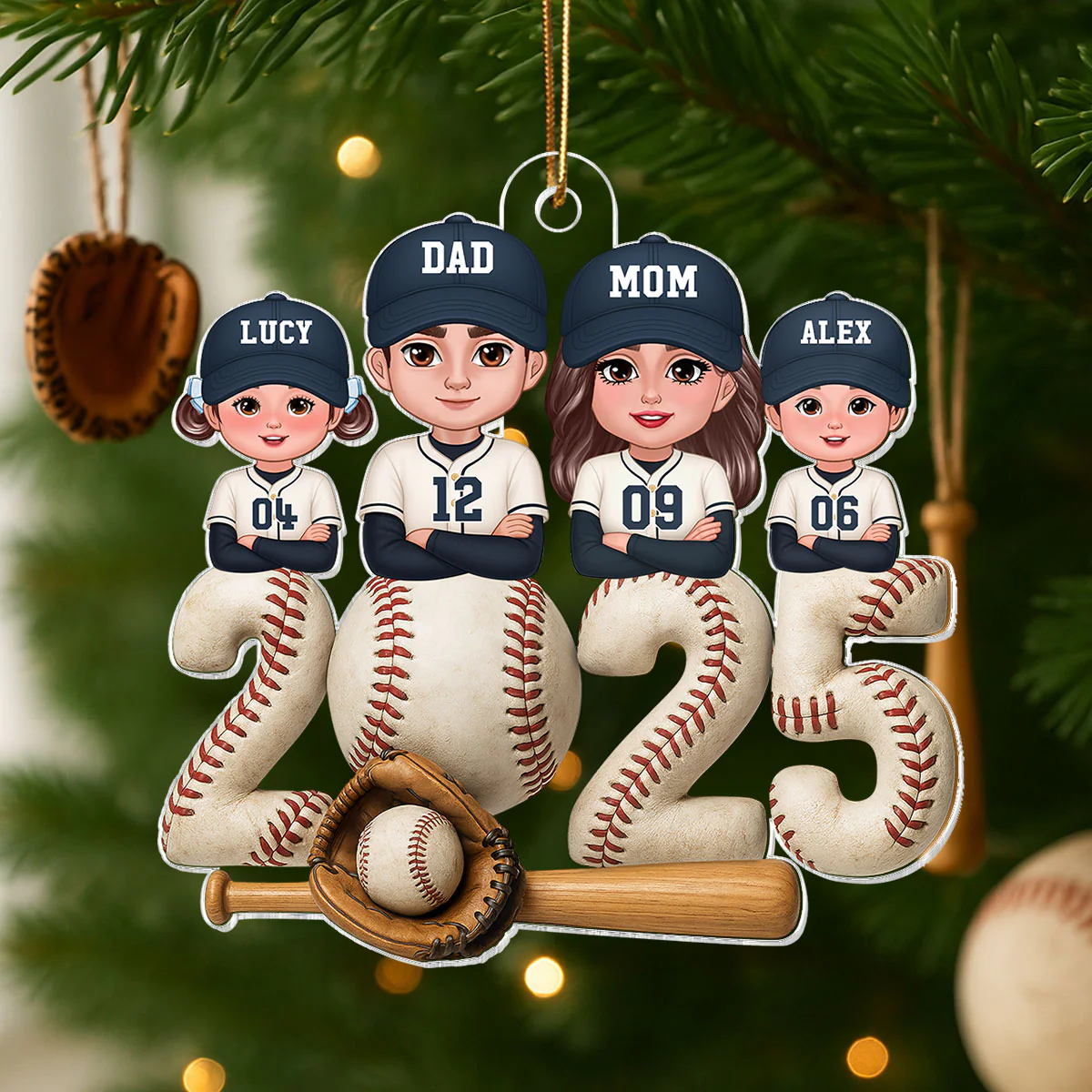 3D Effect Christmas Baseball Family Together We're A Team - Personalized Acrylic Ornament - Gift For Family - Image 7