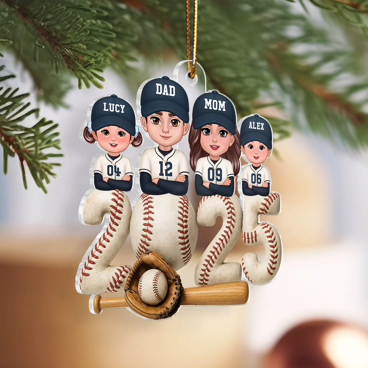 3D Effect Christmas Baseball Family Together We're A Team - Personalized Acrylic Ornament - Gift For Family - Image 8