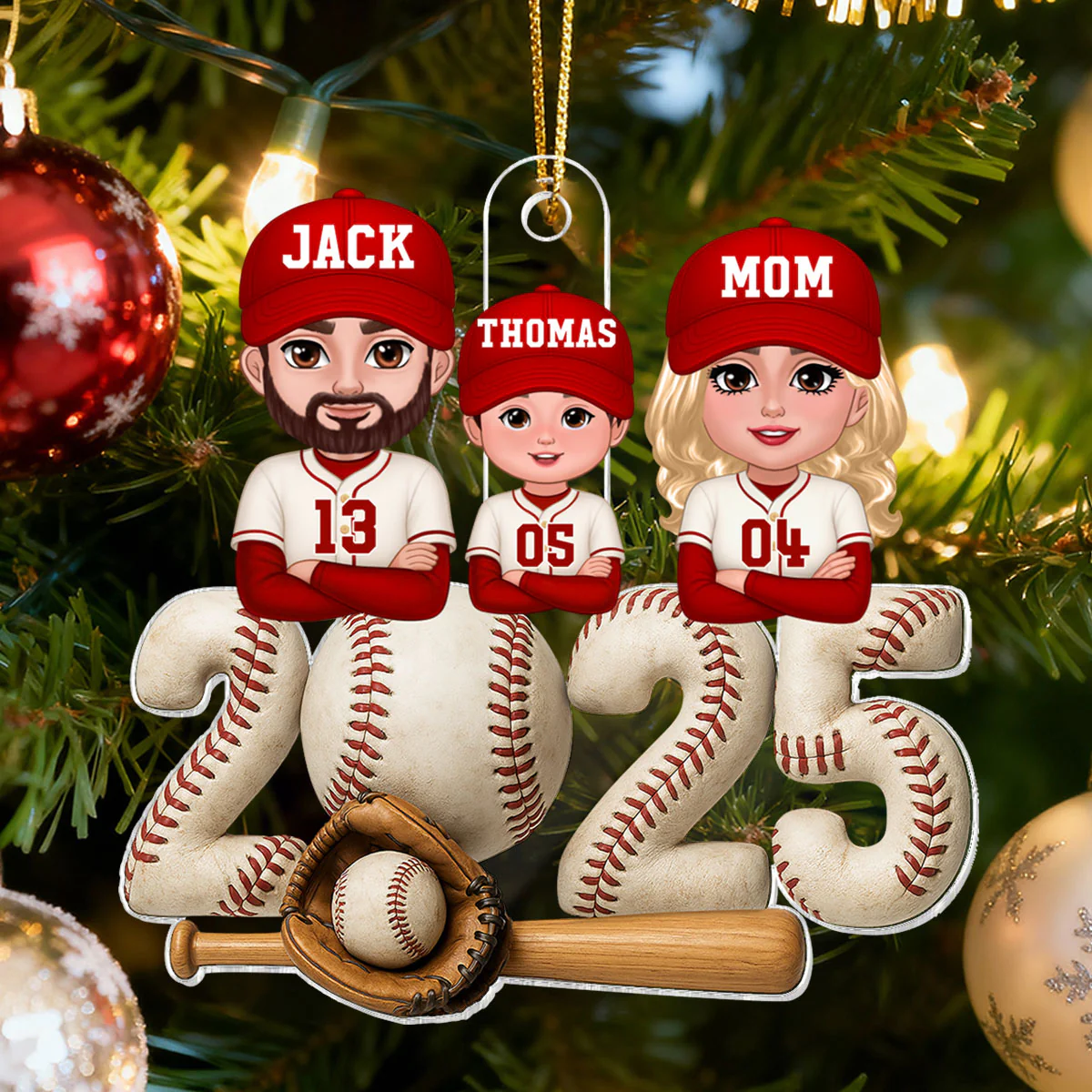 3D Effect Christmas Baseball Family Together We're A Team - Personalized Acrylic Ornament - Gift For Family - Image 3
