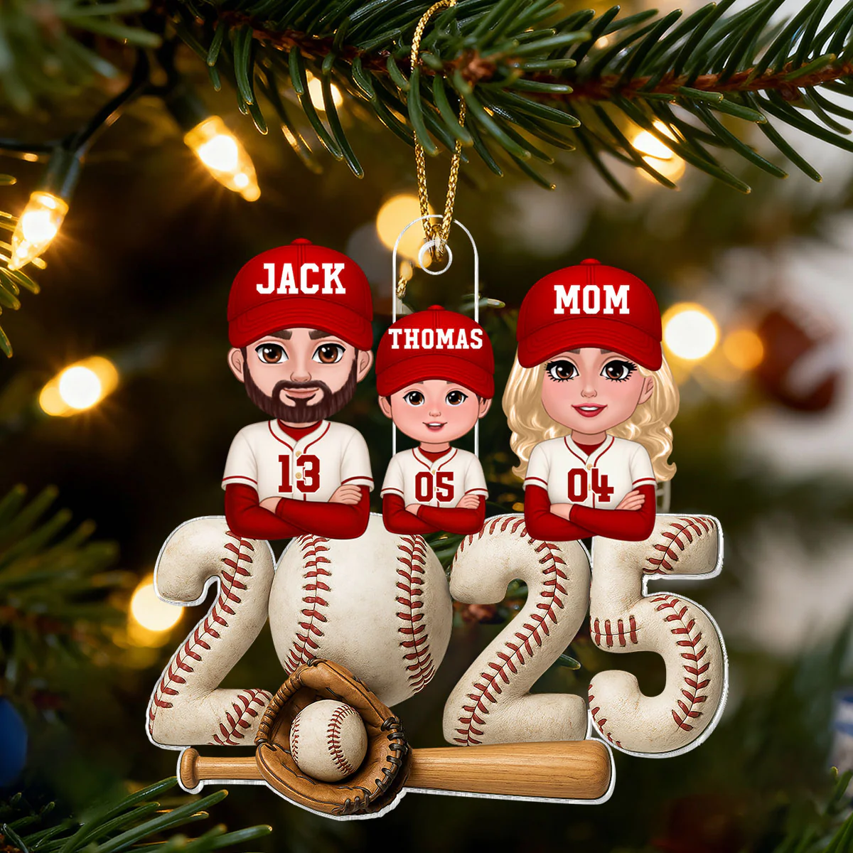 3D Effect Christmas Baseball Family Together We're A Team - Personalized Acrylic Ornament - Gift For Family - Image 4
