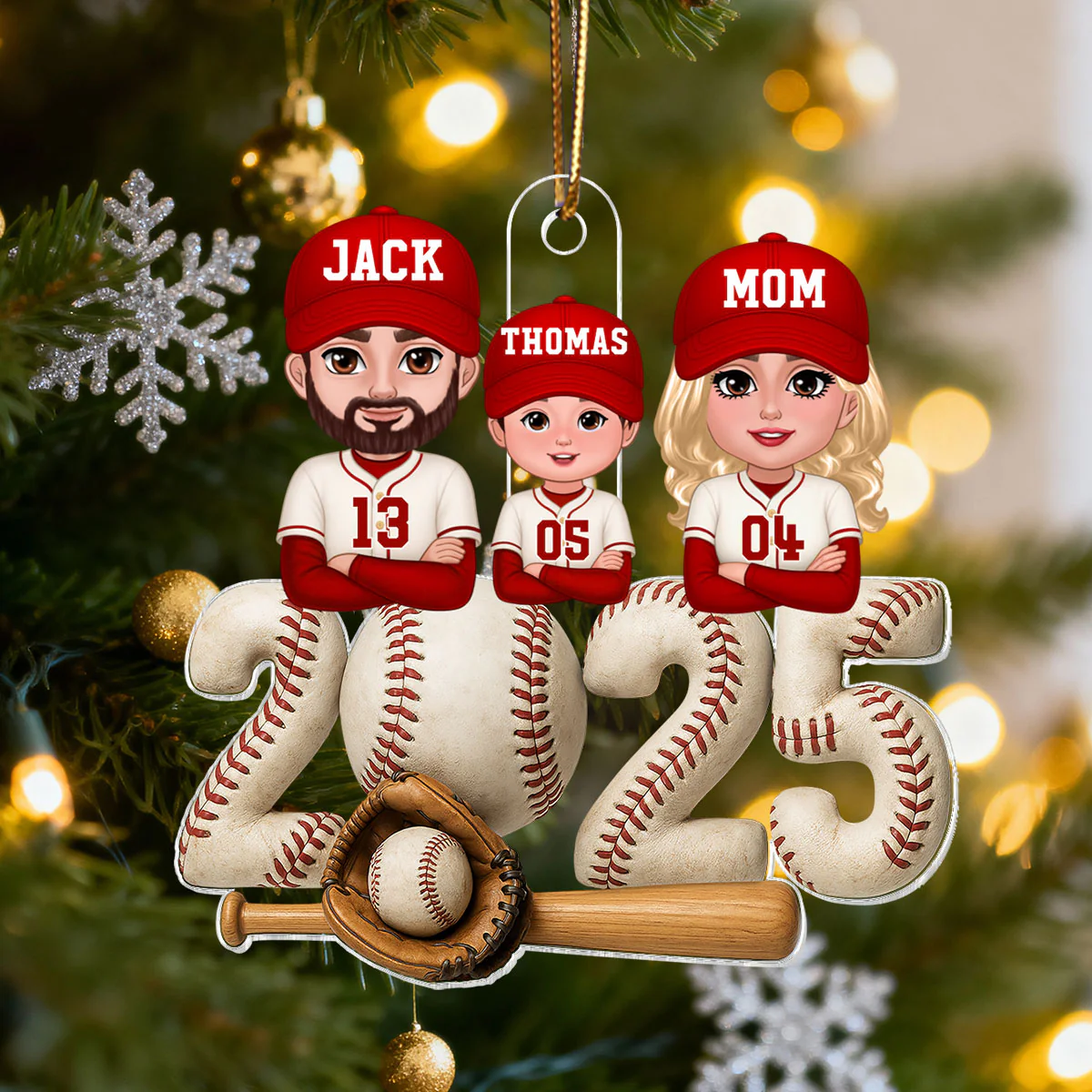 3D Effect Christmas Baseball Family Together We're A Team - Personalized Acrylic Ornament - Gift For Family - Image 5