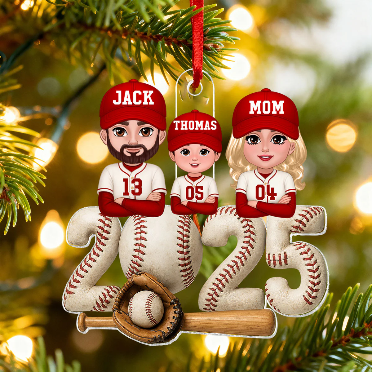 3D Effect Christmas Baseball Family Together We're A Team - Personalized Acrylic Ornament - Gift For Family - Image 7