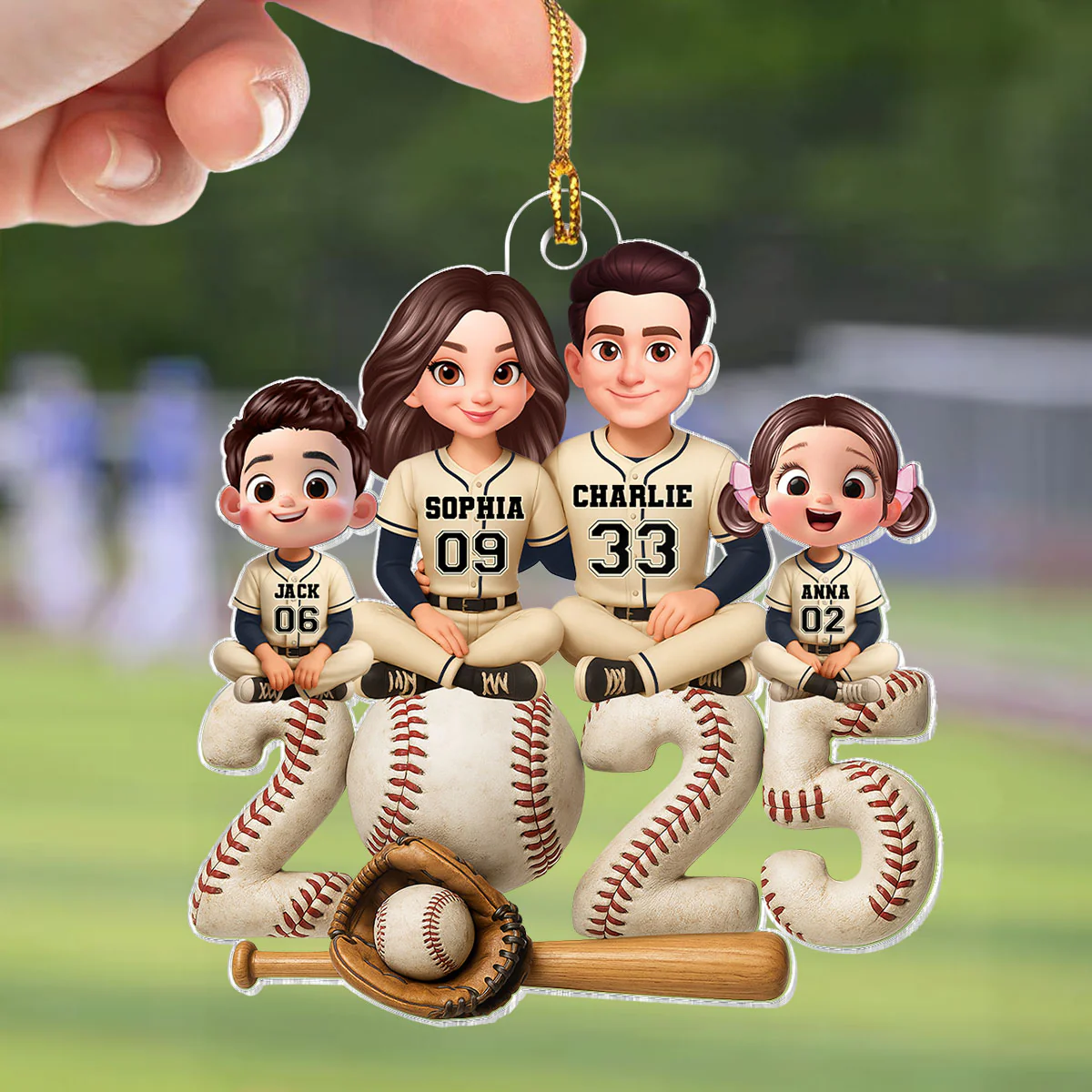 3D Effect Christmas Baseball Team Family - Personalized Acrylic Ornament - Image 2