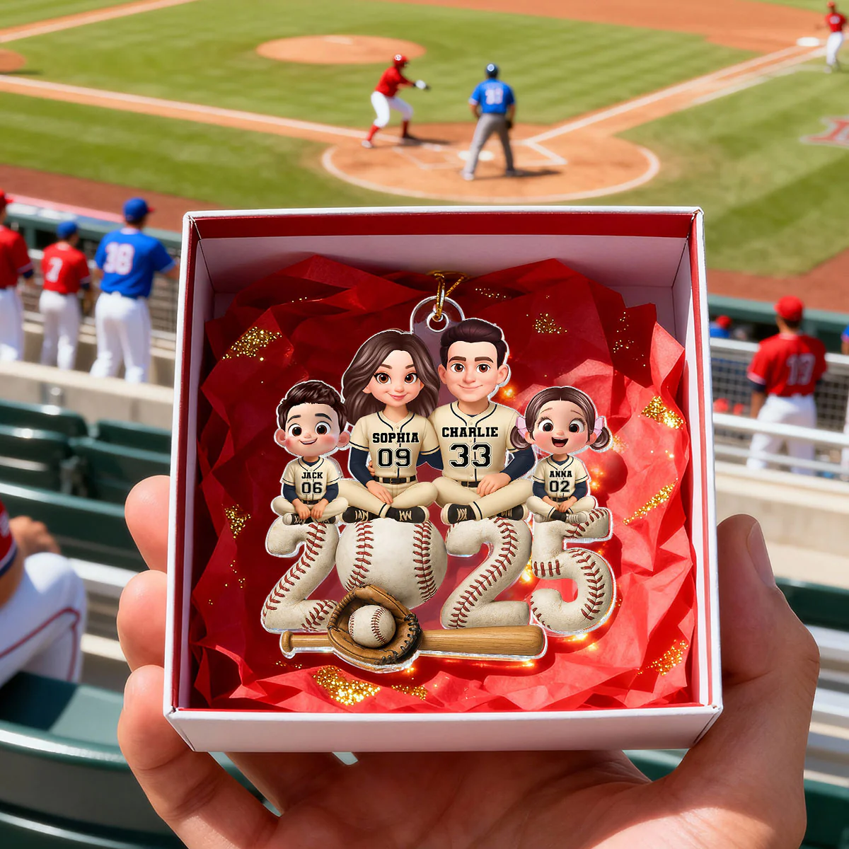 3D Effect Christmas Baseball Team Family - Personalized Acrylic Ornament - Image 8