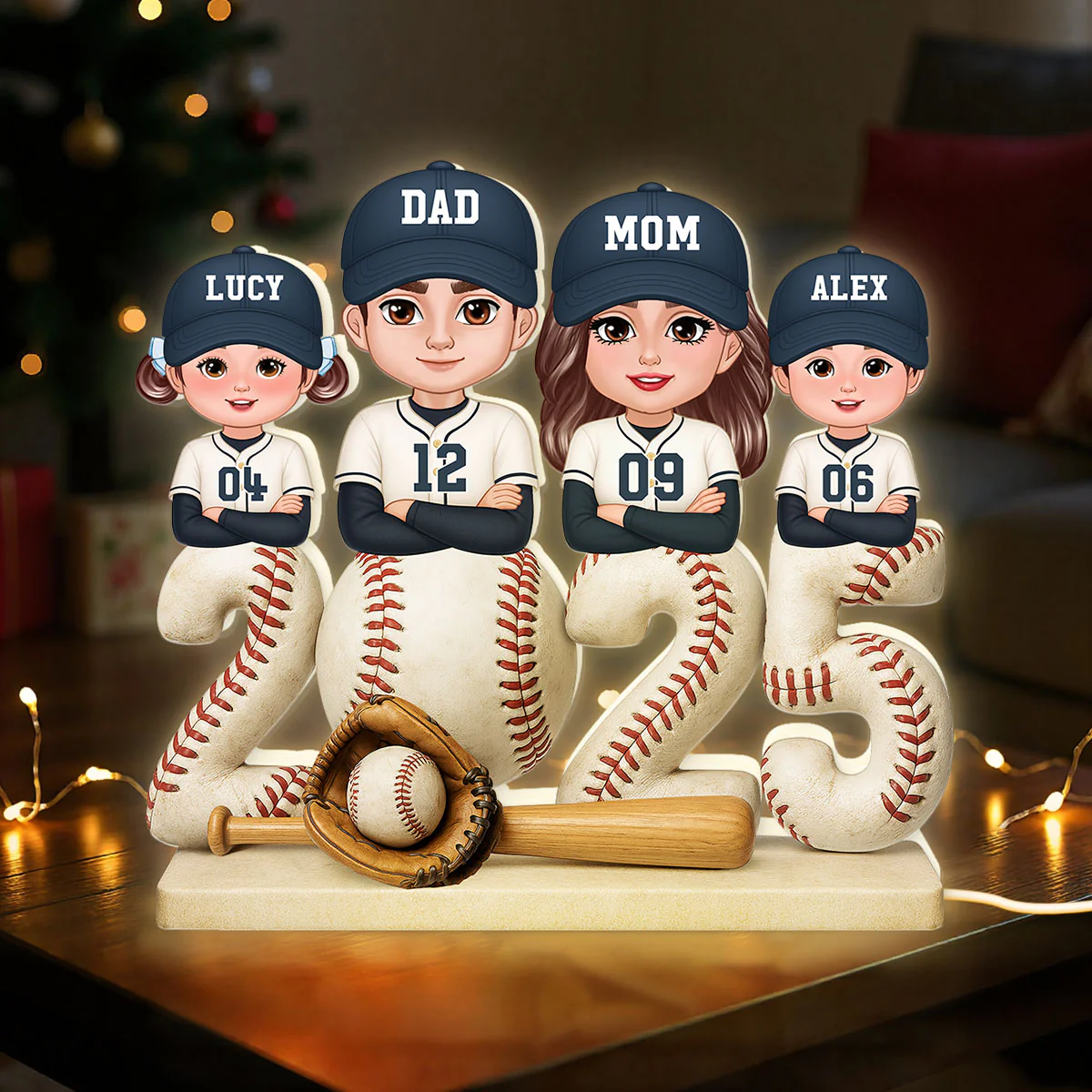 3D Effect Christmas Baseball Team Family - Personalized Light Box - Image 3
