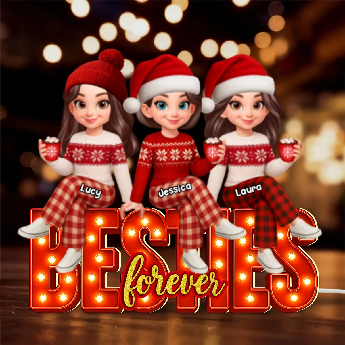 3D Effect Christmas Besties Forever - Personalized Light Box - Christmas Gift For Best Friends - Image 10
