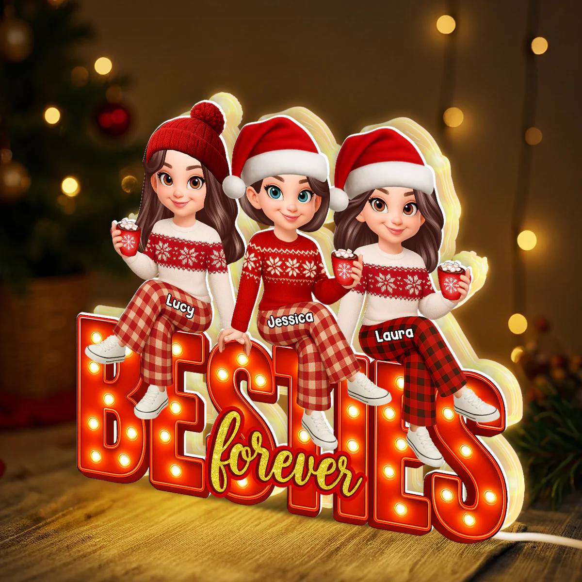 3D Effect Christmas Besties Forever - Personalized Light Box - Christmas Gift For Best Friends - Image 2