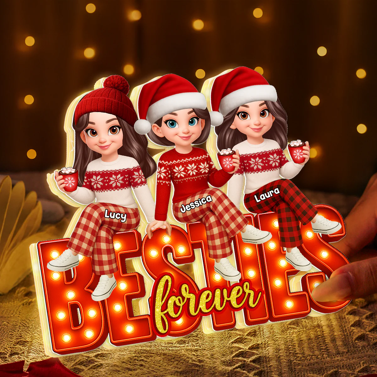 3D Effect Christmas Besties Forever - Personalized Light Box - Christmas Gift For Best Friends - Image 4