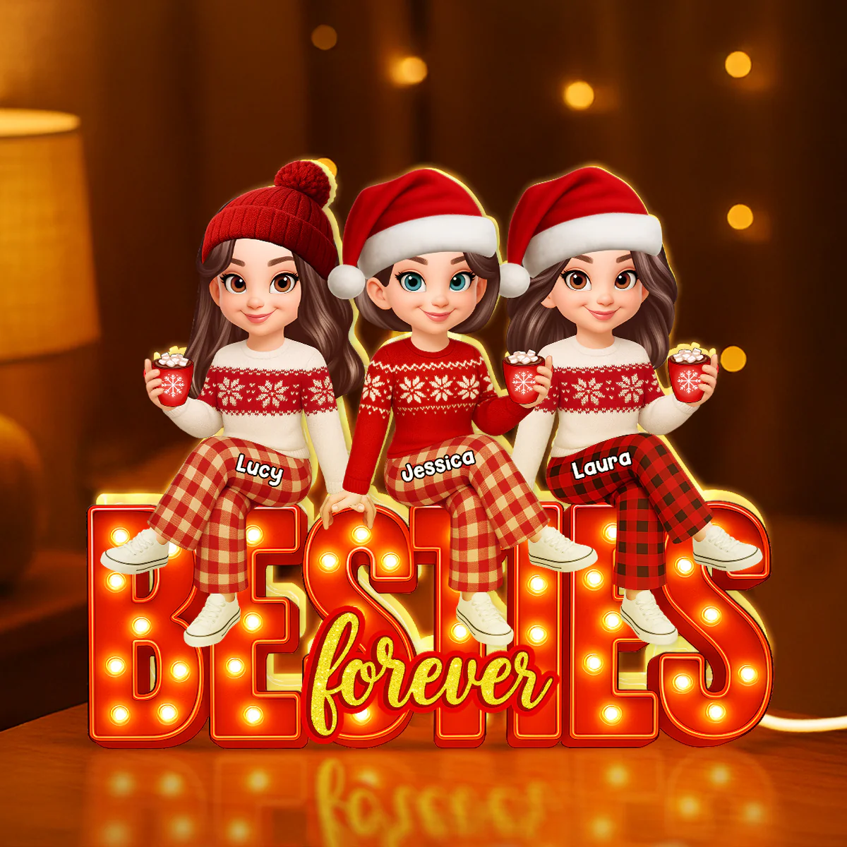 3D Effect Christmas Besties Forever - Personalized Light Box - Christmas Gift For Best Friends - Image 5