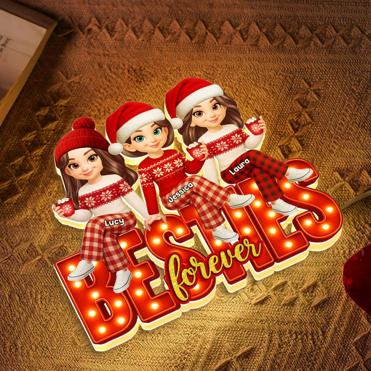 3D Effect Christmas Besties Forever - Personalized Light Box - Christmas Gift For Best Friends - Image 6