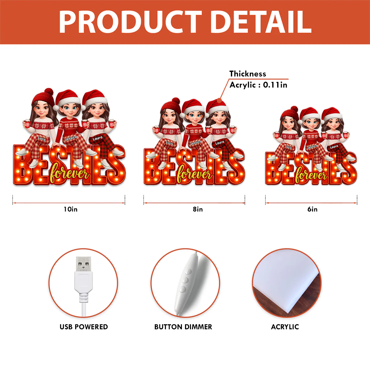 3D Effect Christmas Besties Forever - Personalized Light Box - Christmas Gift For Best Friends - Image 7