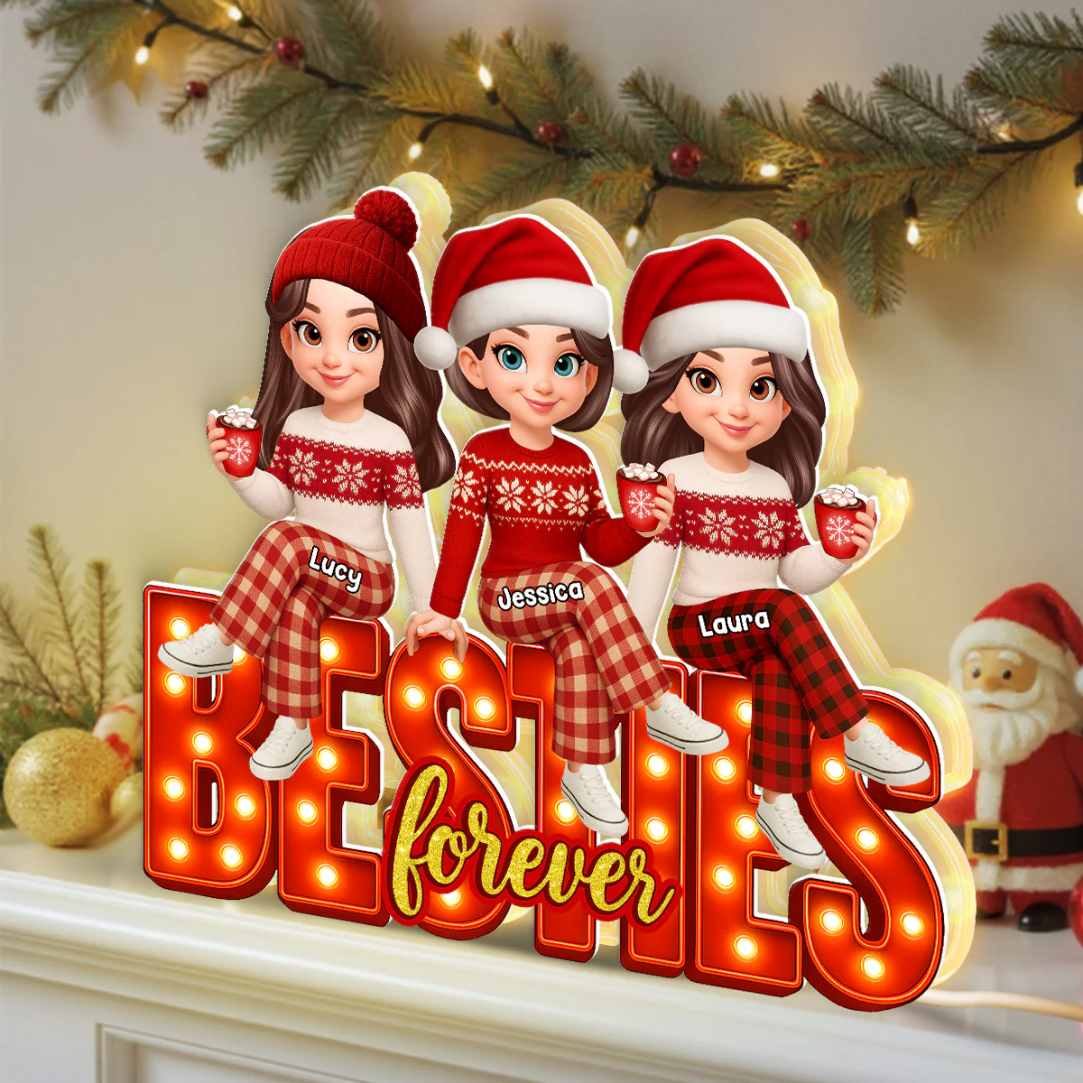 3D Effect Christmas Besties Forever - Personalized Light Box - Christmas Gift For Best Friends - Image 8