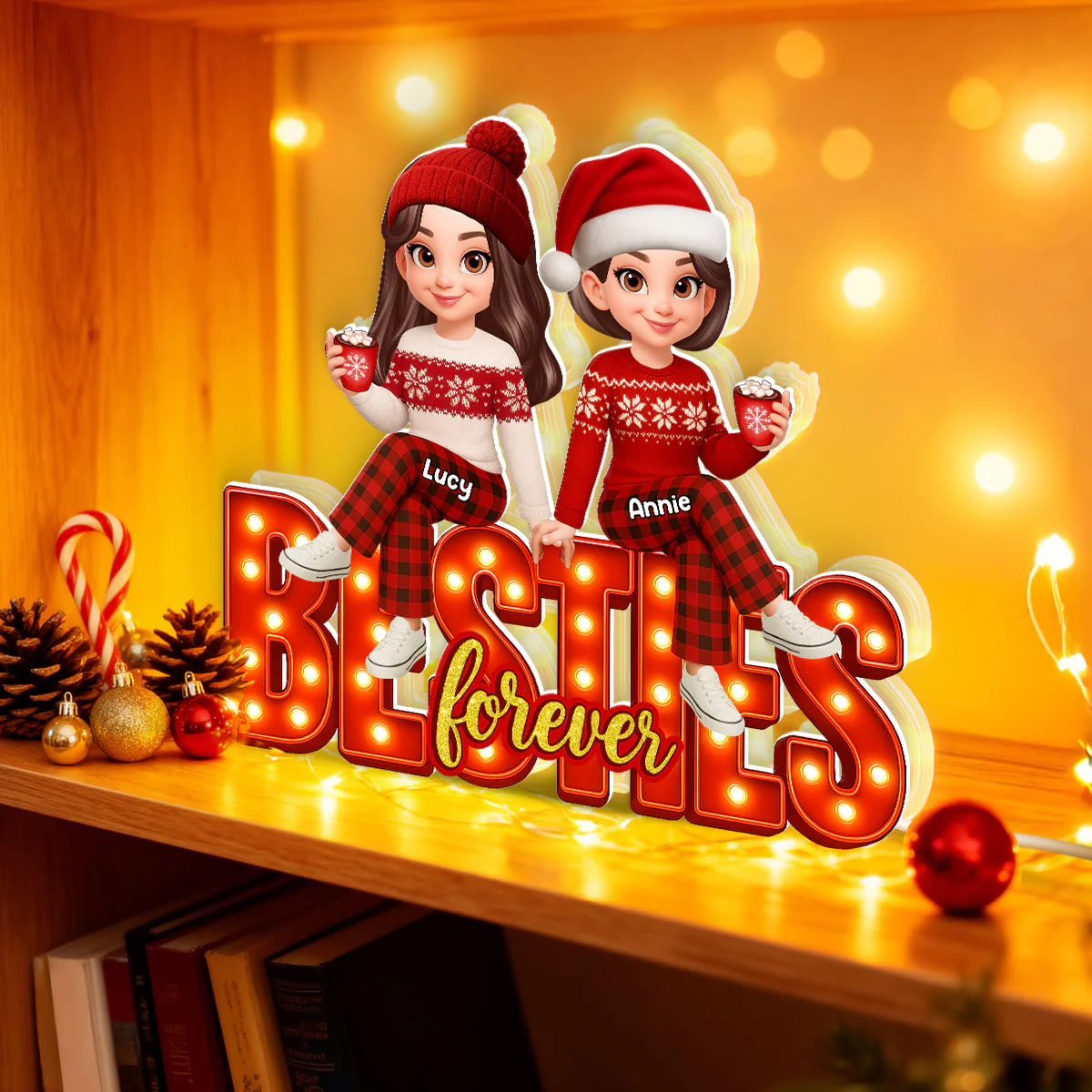 3D Effect Christmas Besties Forever - Personalized Light Box - Christmas Gift For Best Friends - Image 9