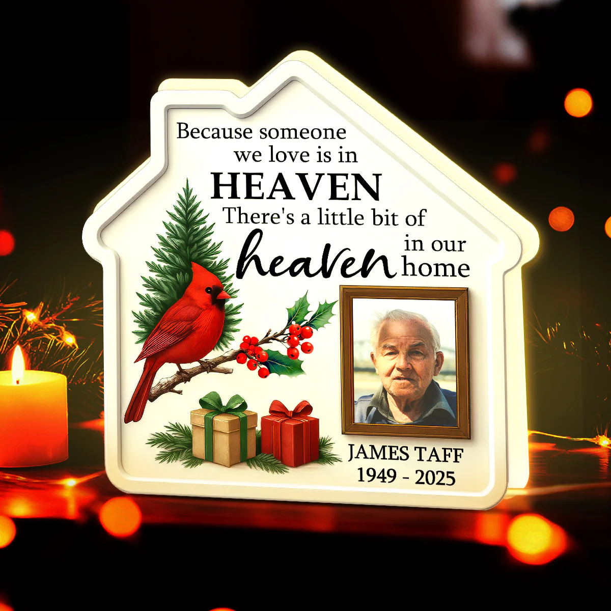 3D Effect Christmas Cardinal Family Memorial Because Someone We Love Is In Heaven - Personalized Light Box - Image 2