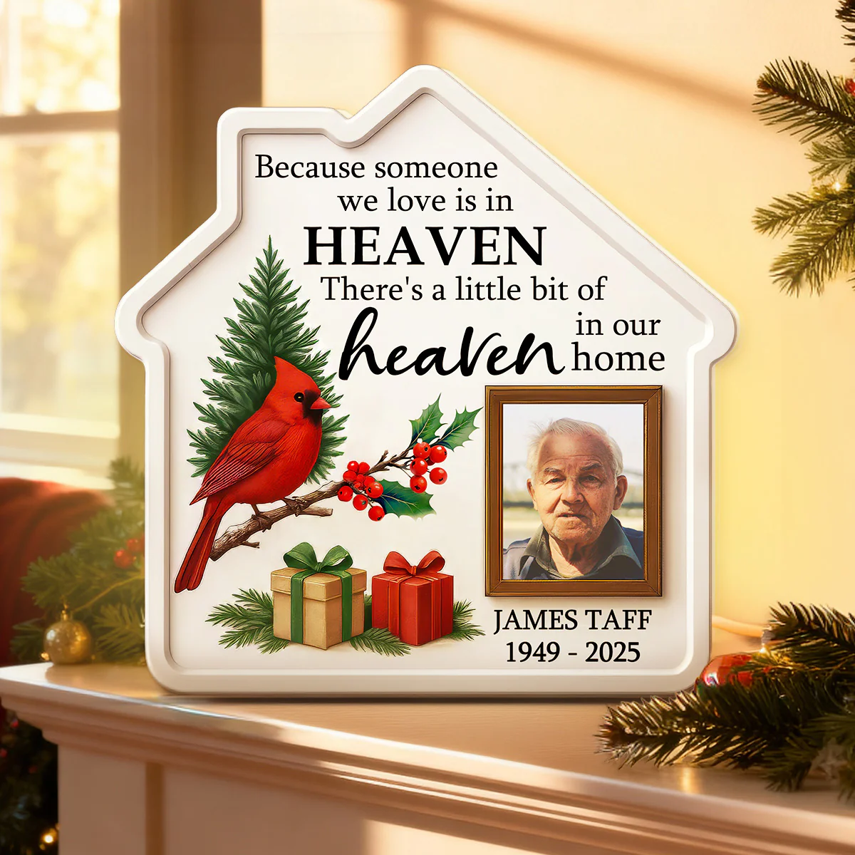 3D Effect Christmas Cardinal Family Memorial Because Someone We Love Is In Heaven - Personalized Light Box - Image 3