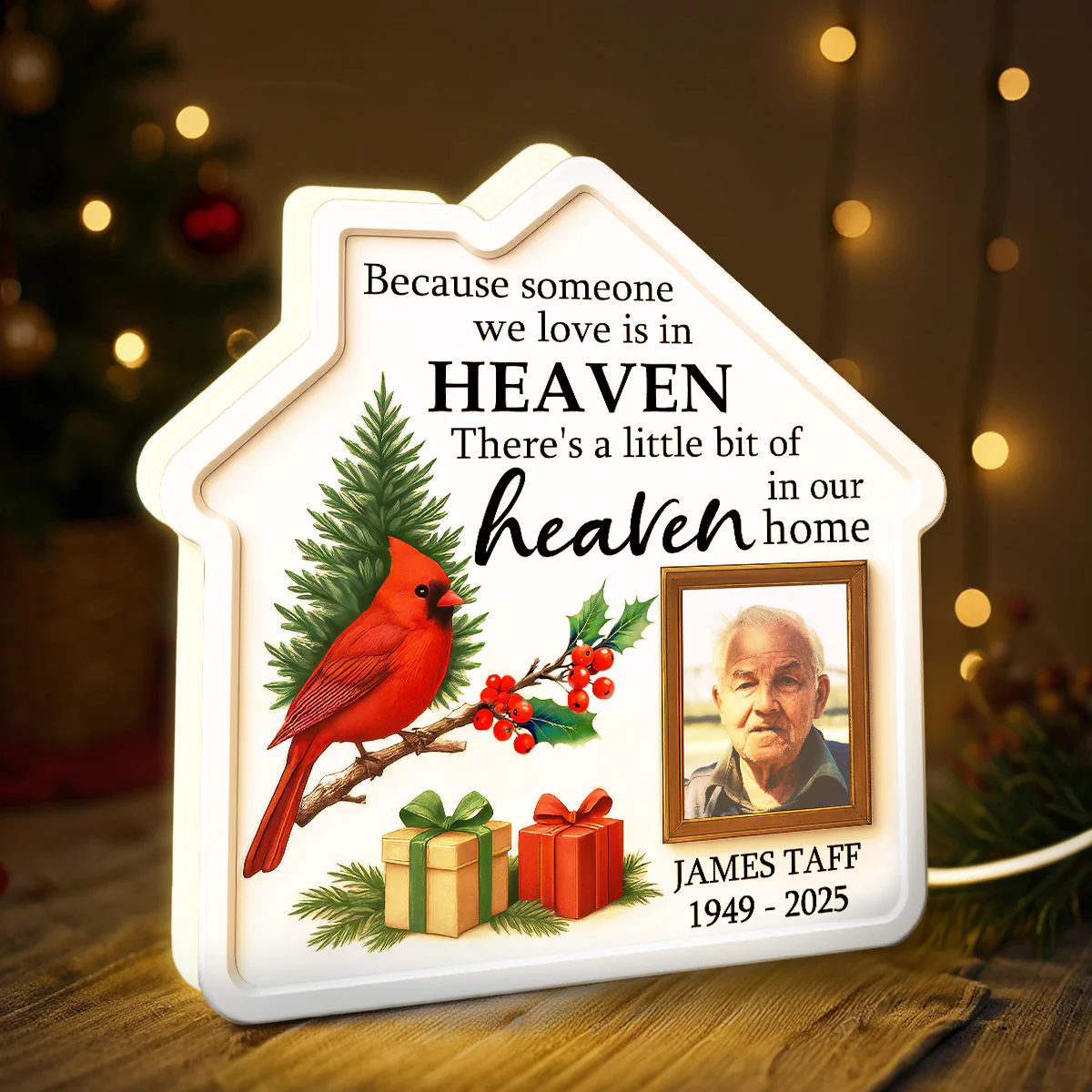3D Effect Christmas Cardinal Family Memorial Because Someone We Love Is In Heaven - Personalized Light Box - Image 4