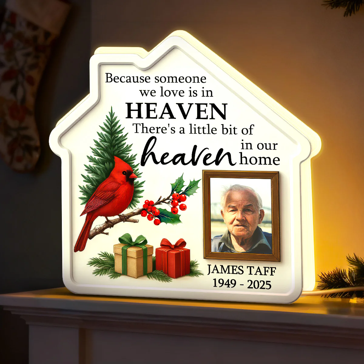 3D Effect Christmas Cardinal Family Memorial Because Someone We Love Is In Heaven - Personalized Light Box - Image 5