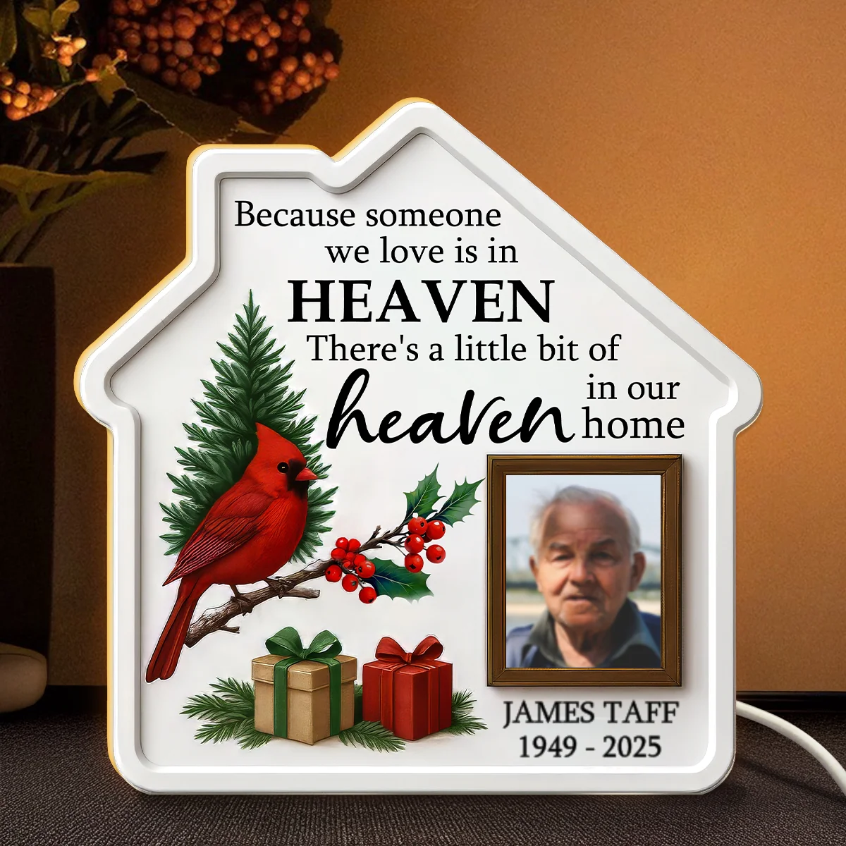 3D Effect Christmas Cardinal Family Memorial Because Someone We Love Is In Heaven - Personalized Light Box - Image 7