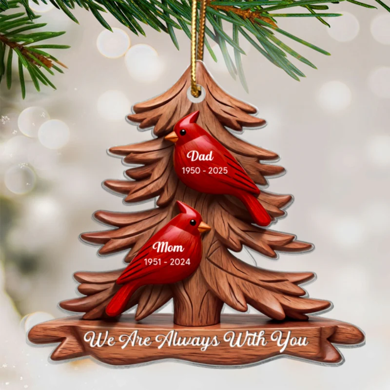 3D Effect Flat Christmas Cardinals Memorial - Personalized Ornament - Remembrance Gift, Sympathy Gift - Image 14