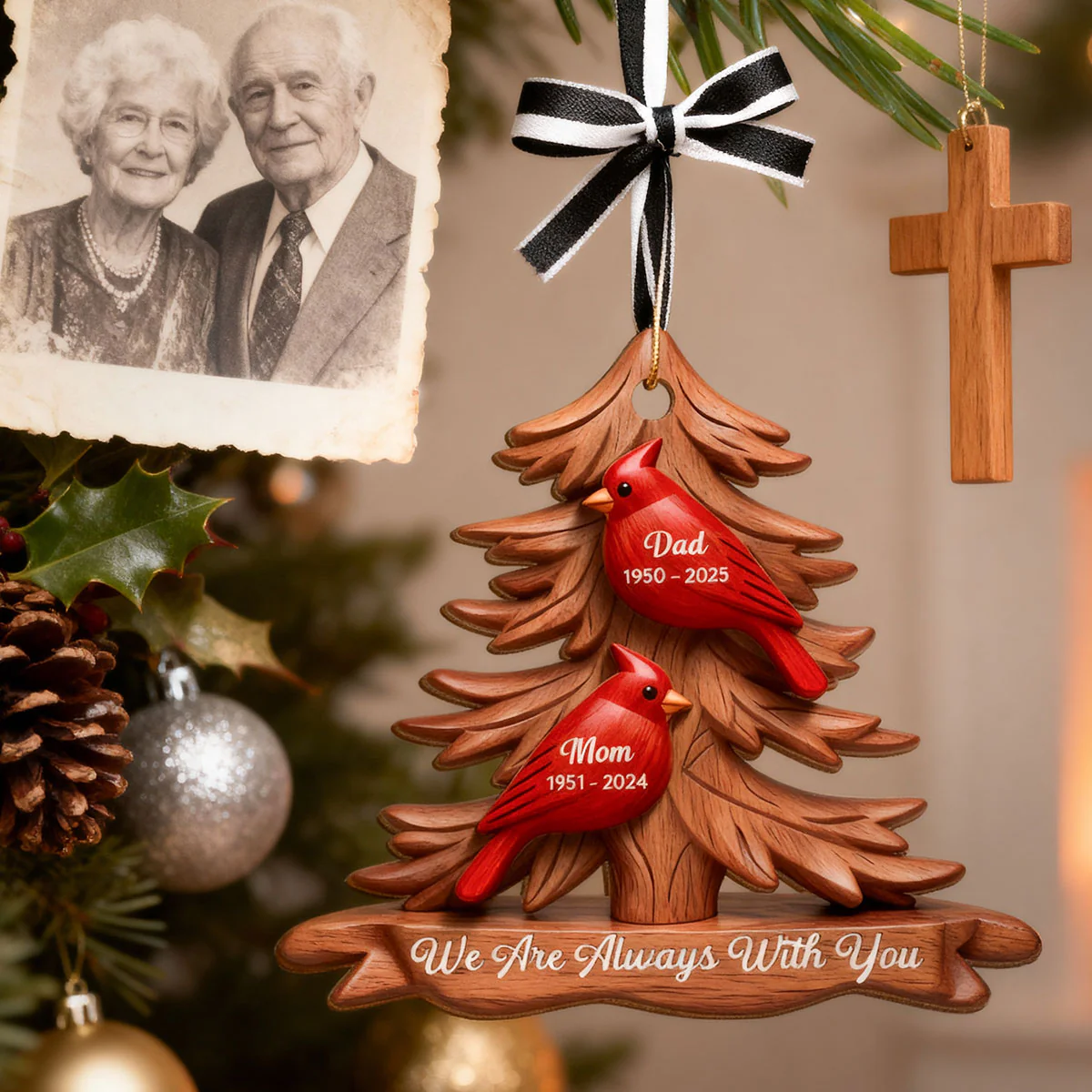 3D Effect Flat Christmas Cardinals Memorial - Personalized Ornament - Remembrance Gift, Sympathy Gift - Image 8